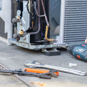 Selective Focus Air Conditioning Repair, Technician Man Hands Us
